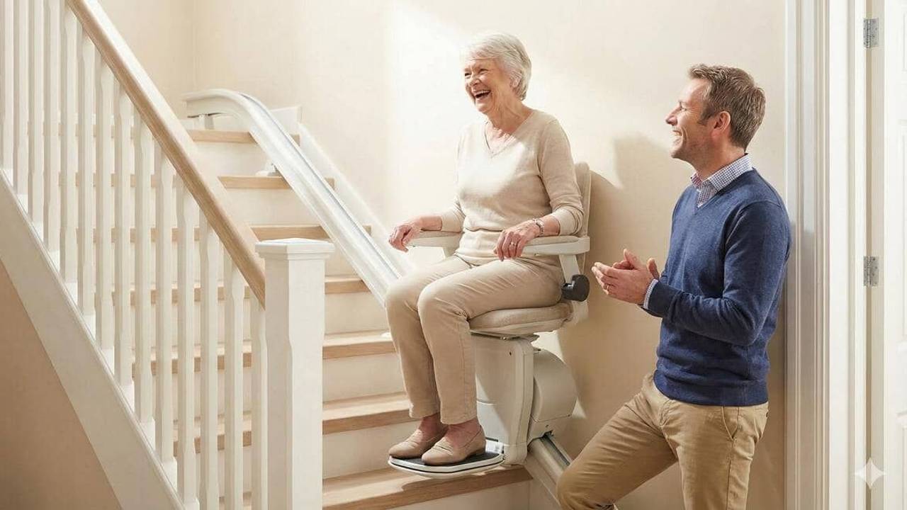 Sohn hat einen Treppenlift für seine Mutter gekauft (erstellt mit KI)