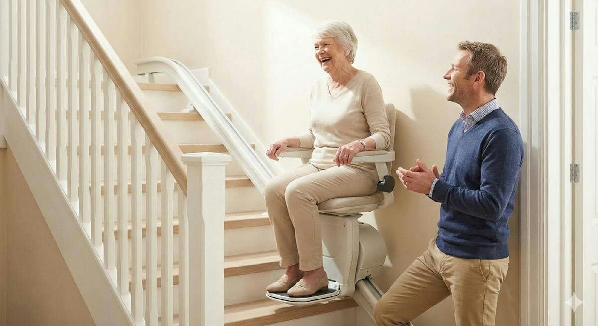 Sohn hat einen Treppenlift für seine Mutter gekauft (erstellt mit KI)