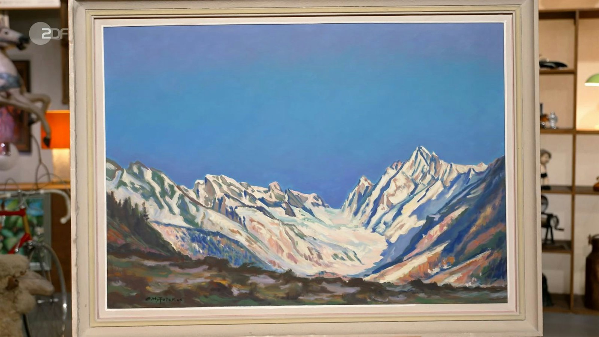 Verkäuferin Monika wollte nur 100 Euro für ihr Bild, Expertin Bianca Berding schätzte das Gemälde von Albert Nyfeler auf 800 bis 1.200 Euro. (Bild: ZDF)