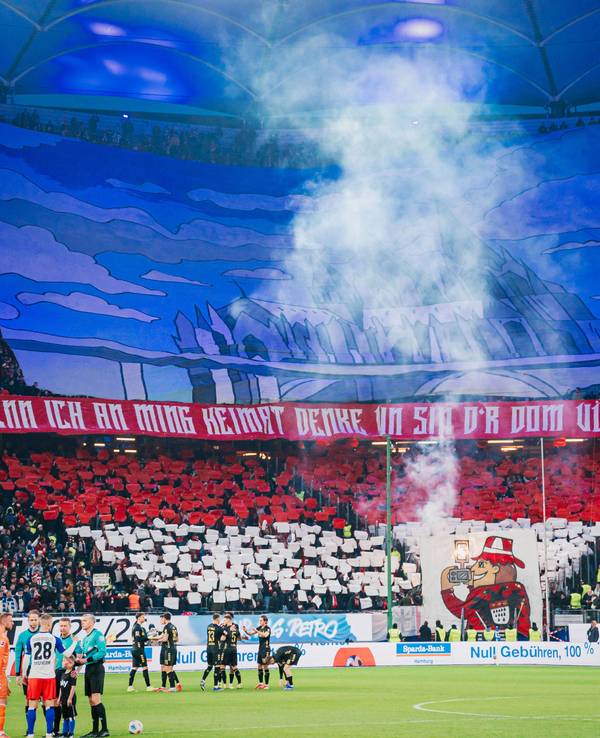 Die Fans des 1. FC Köln mit einer Choreo im Stadion.