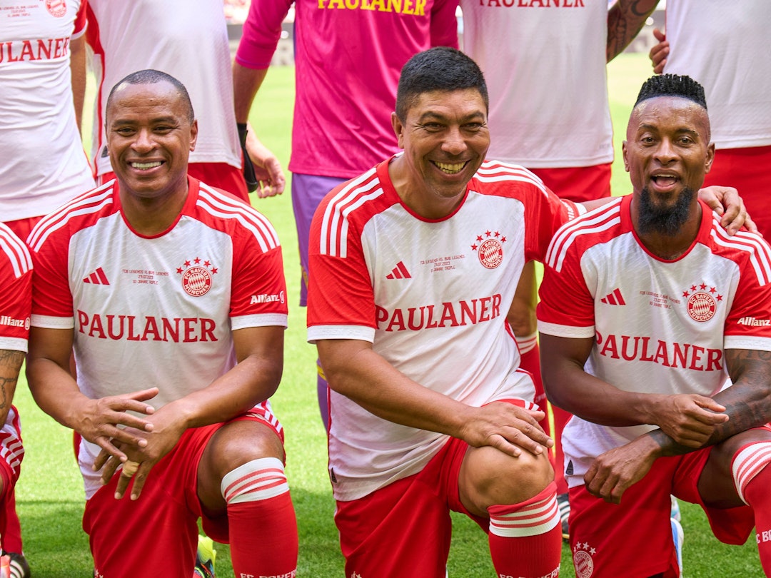 Paolo Sergio, Giovane Elber und Ze Roberto vor einem Legendenspiel des FC Bayern.