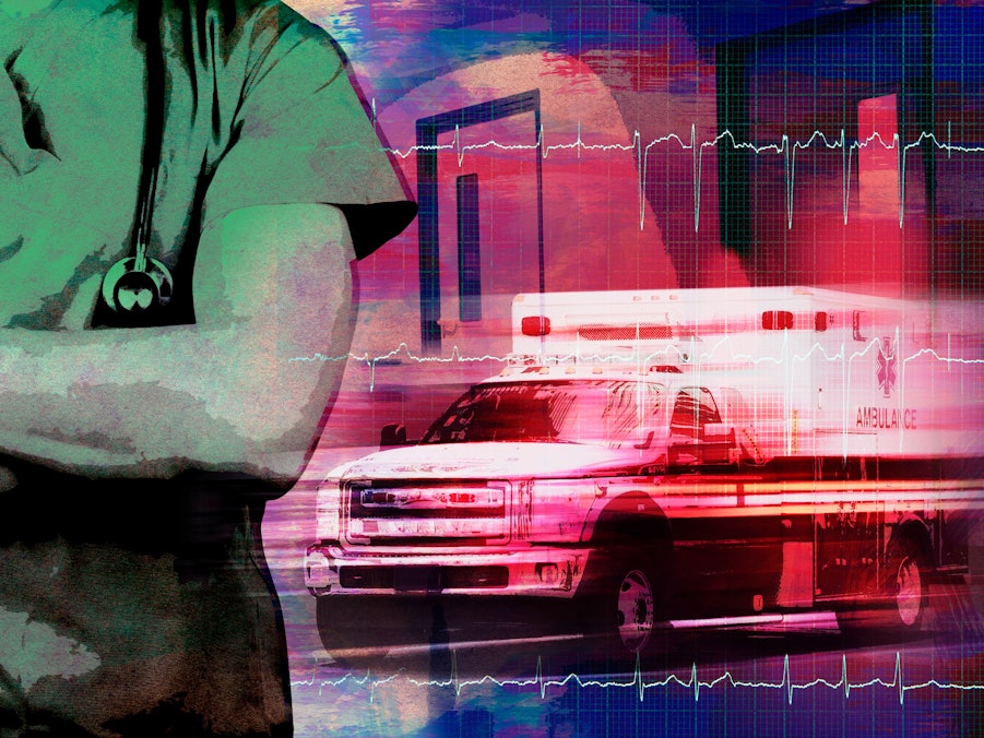 Arzt, Krankenwagen und Herzlinie