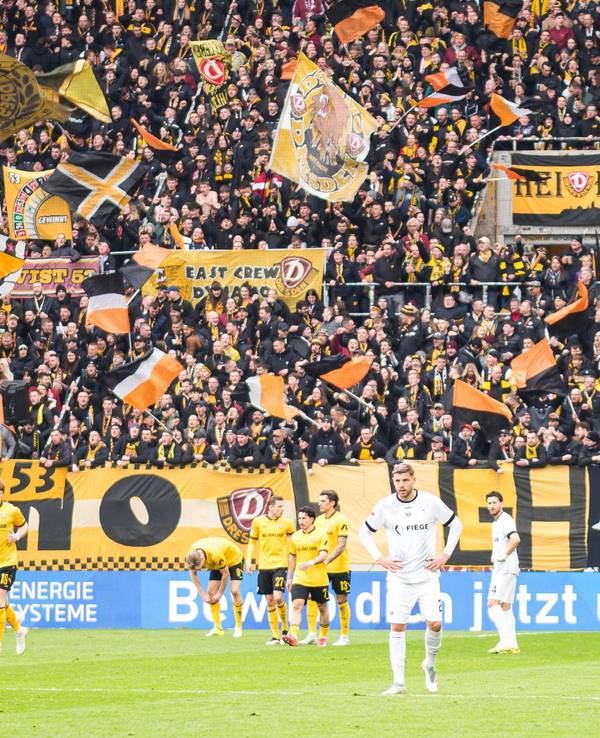 Im Hintergrund jubeln Dresdner, vorne steht Imad Rondic.