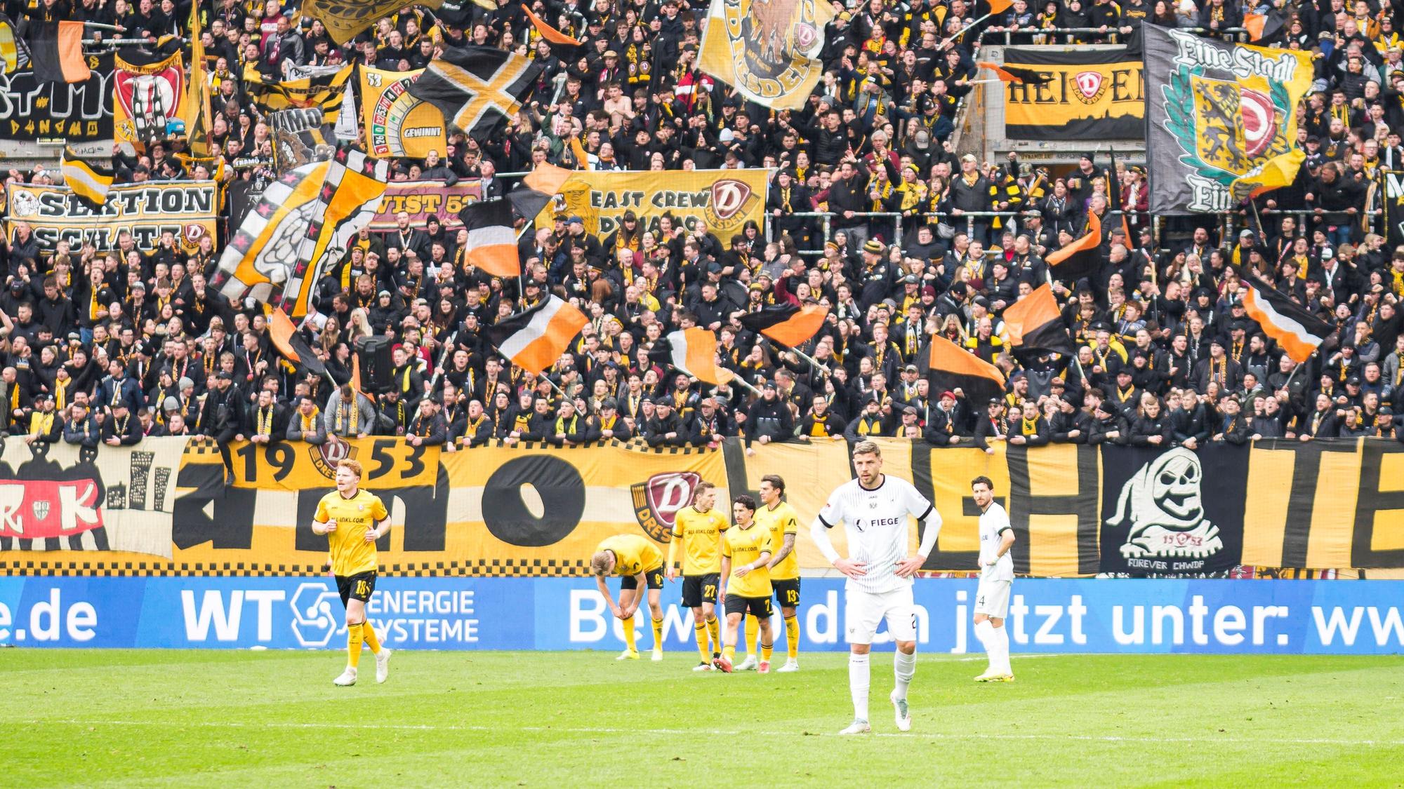Im Hintergrund jubeln Dresdner, vorne steht Imad Rondic.