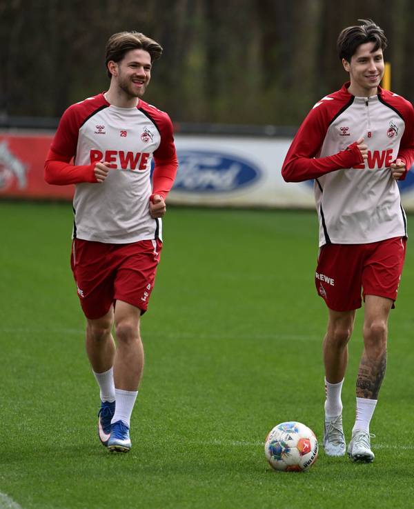 Jan Thielmann, Denis Huseinbasic und Joel Schmied im FC-Training.