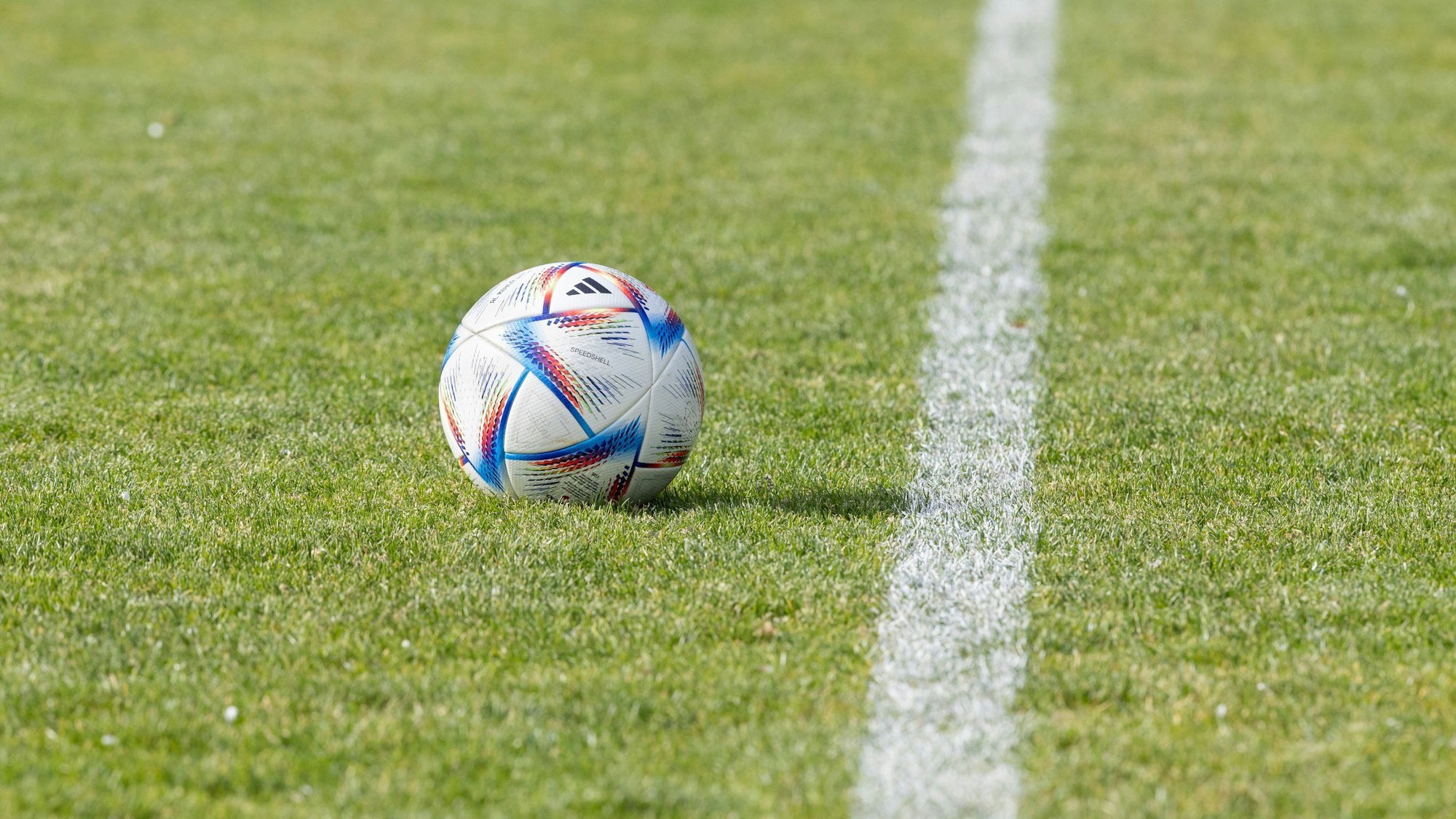 Das Foto dient als Symbolbild und zeigt einen Fußball auf einem Spielfeld.
