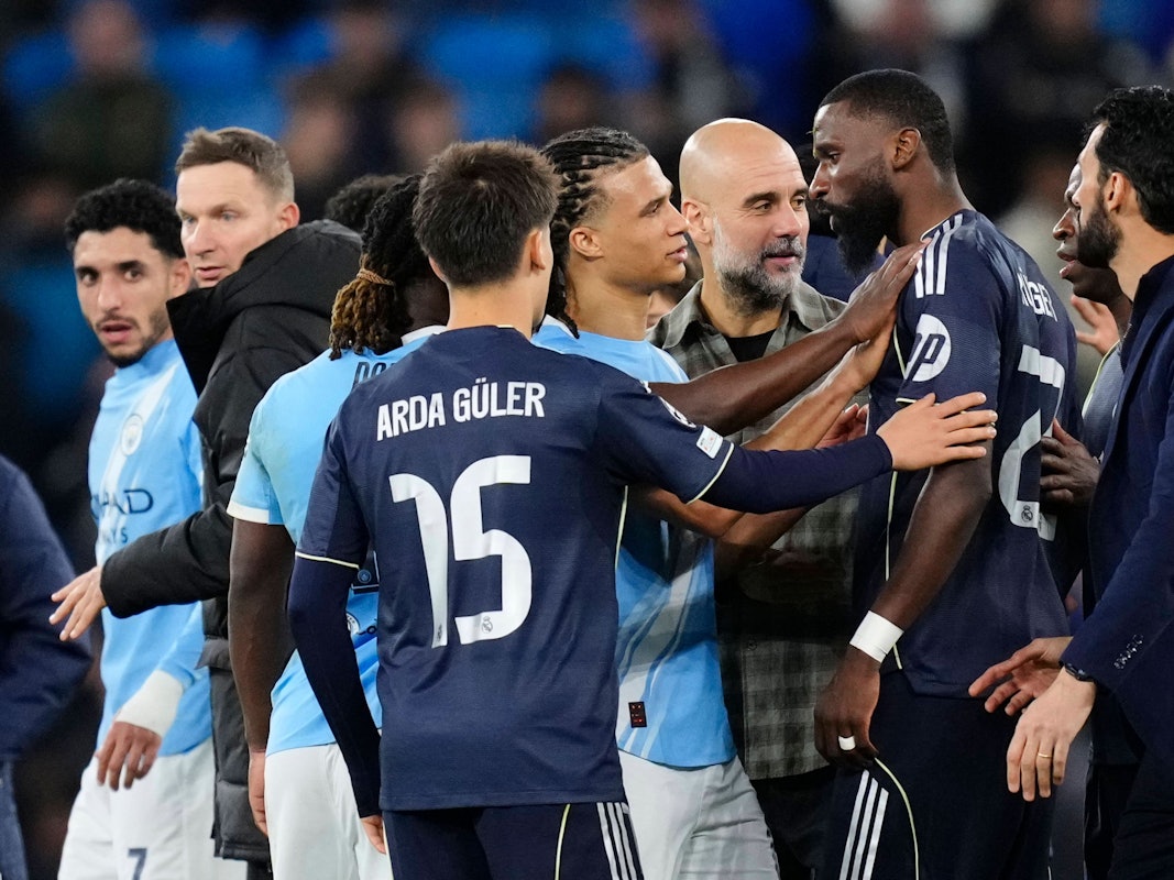 Rudelbildung nach dem Spiel Manchester City – Real Madrid in der Champions League.