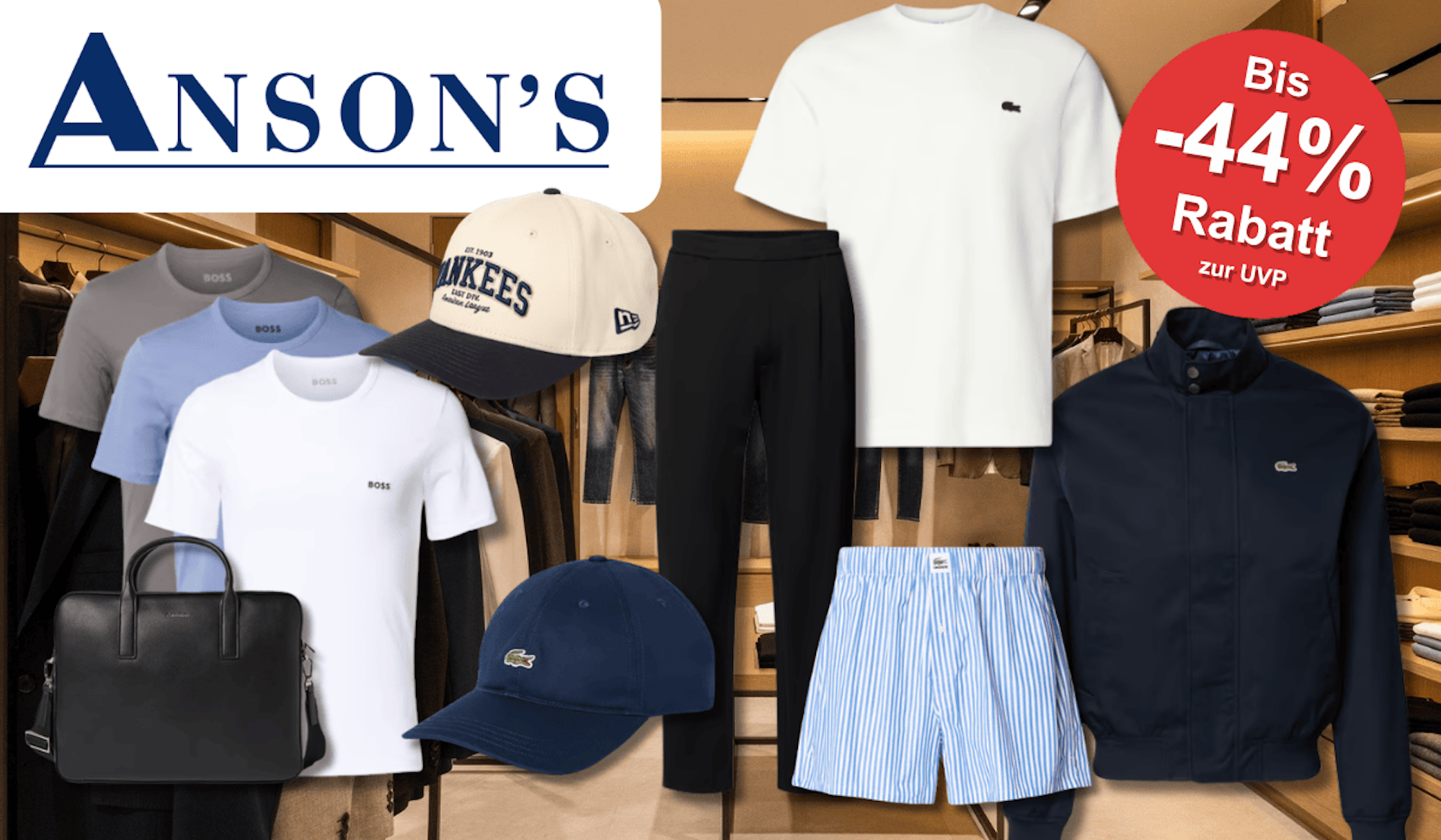 Verschiedene Herren Kleidungsstücke von Lacoste & Co.