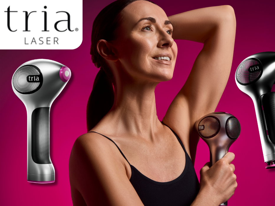 Eine Frau die den Tria 4X Laser zur Haarentfernung anwendet.