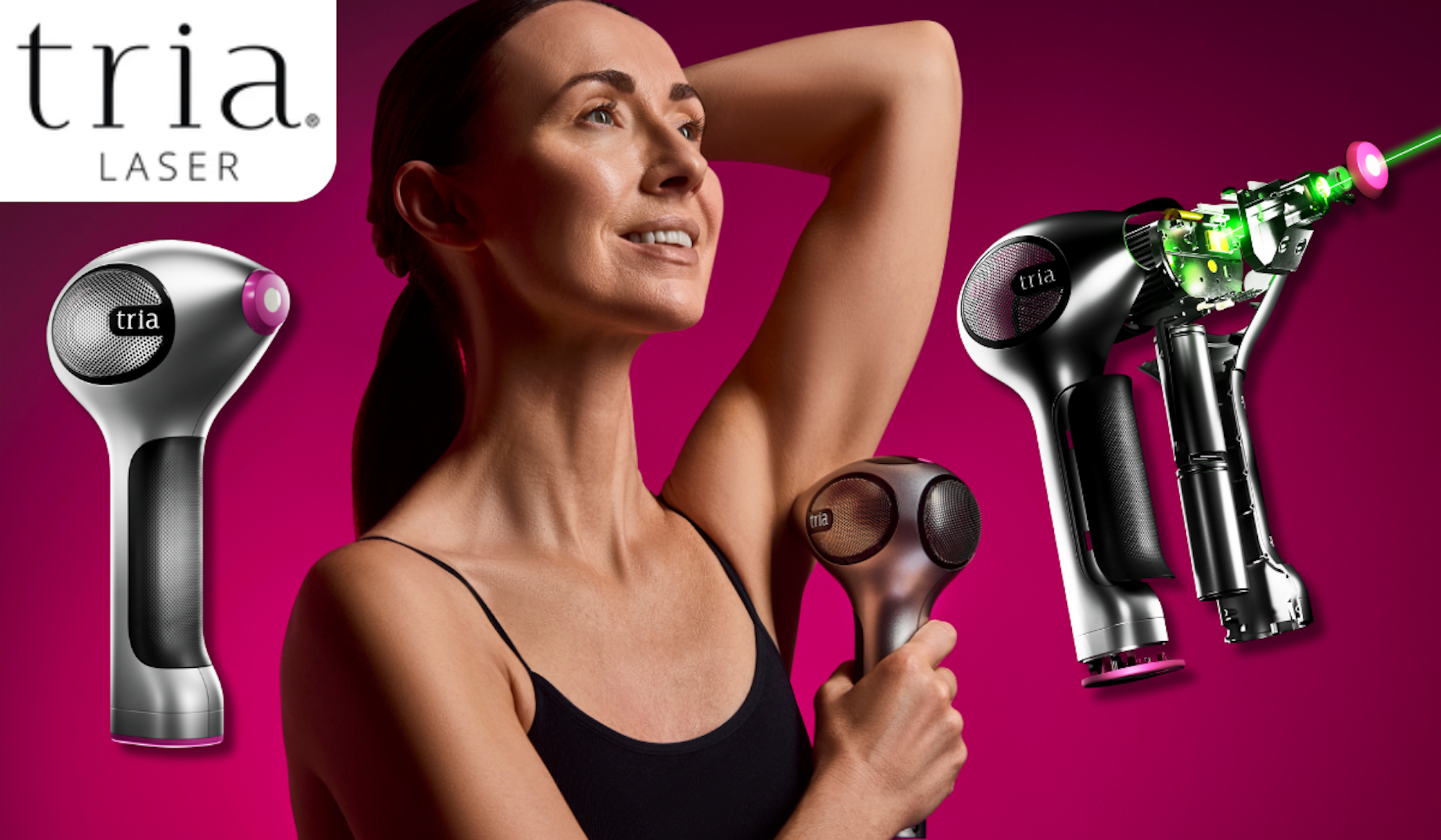 Eine Frau die den Tria 4X Laser zur Haarentfernung anwendet.