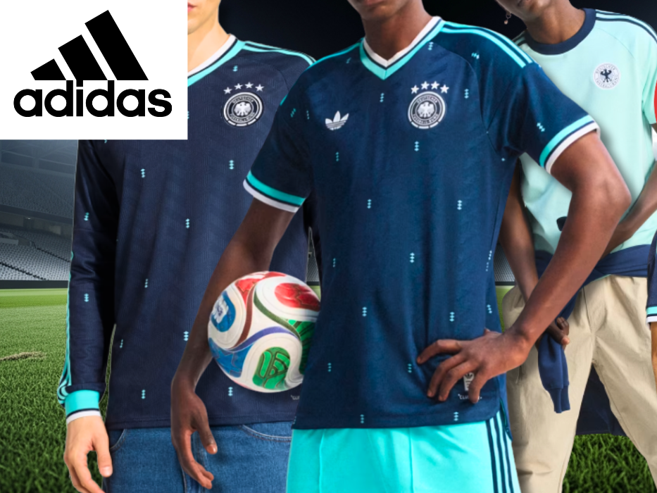 Models die das neue Deutschland 26 Auswärtstrikot tragen.