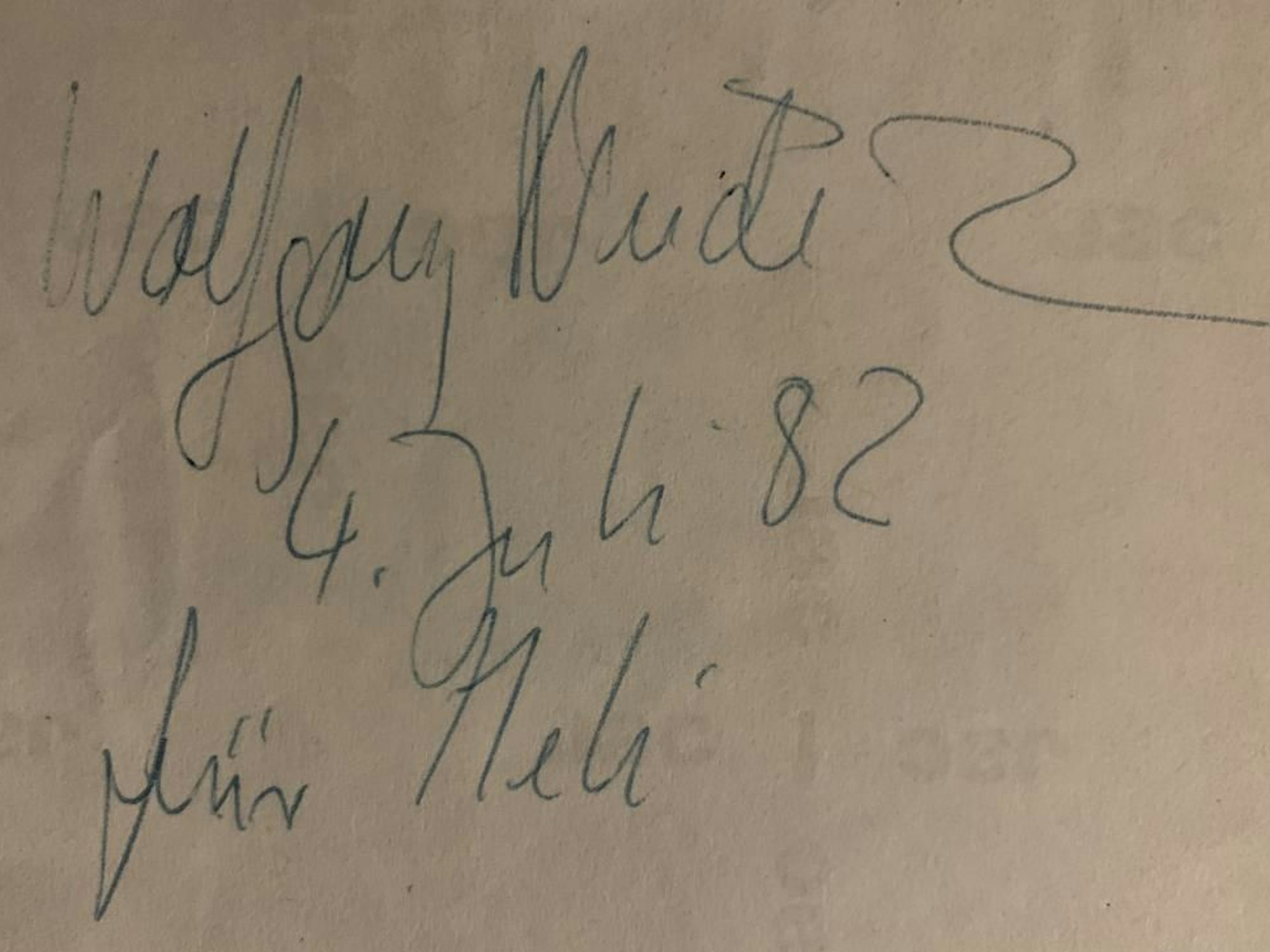 Wolfgang Niedecken hat für Heli ein Autogramm geschrieben mit Datum vom 4. Juli 1982.