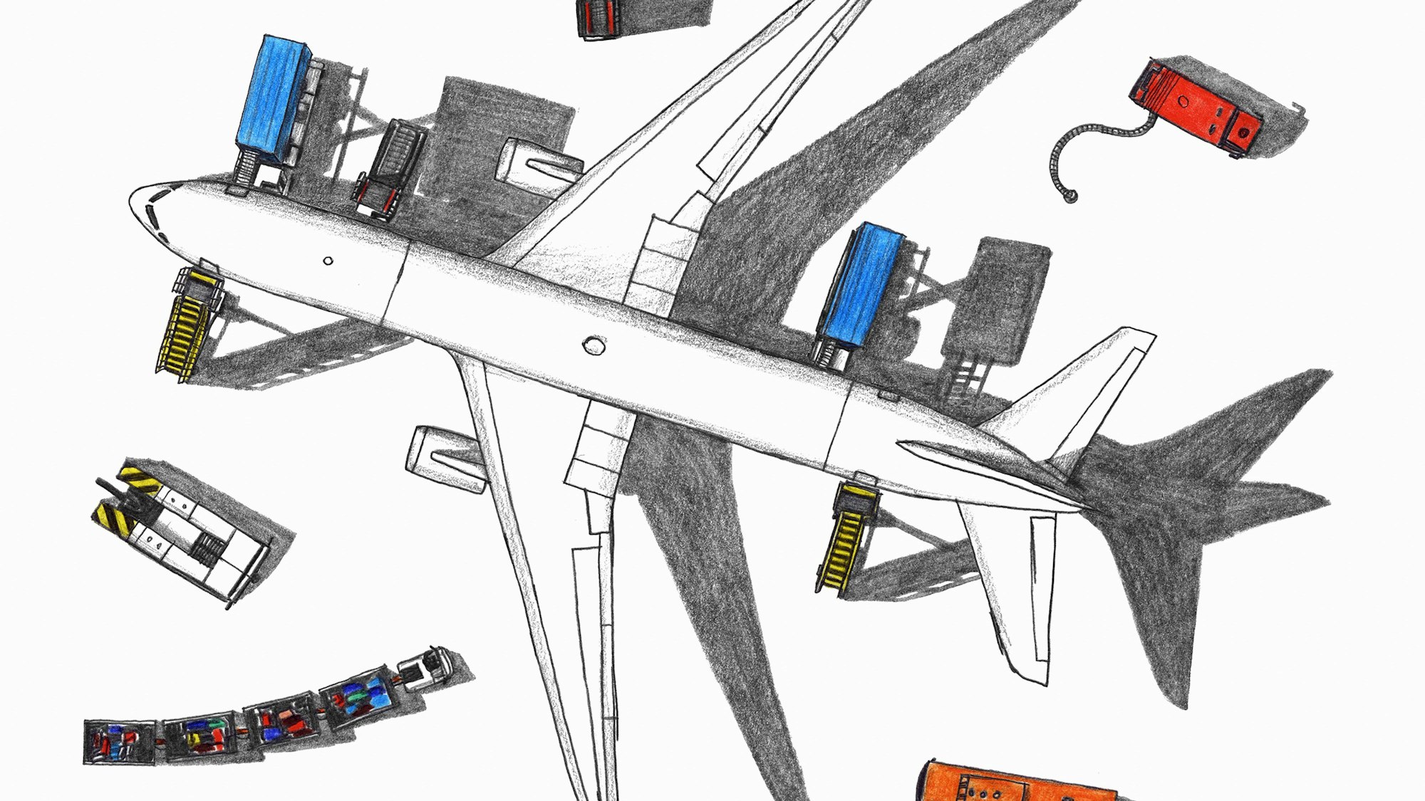 Flugzeug umgeben von Bodenfahrzeugen