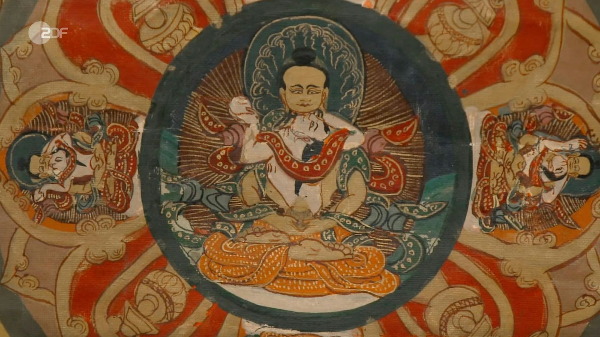 Laut Expertin war der vermeintliche Teppich eigentlich ein sogenanntes Thangka - mit integriertem Mandala. (Bild: ZDF)