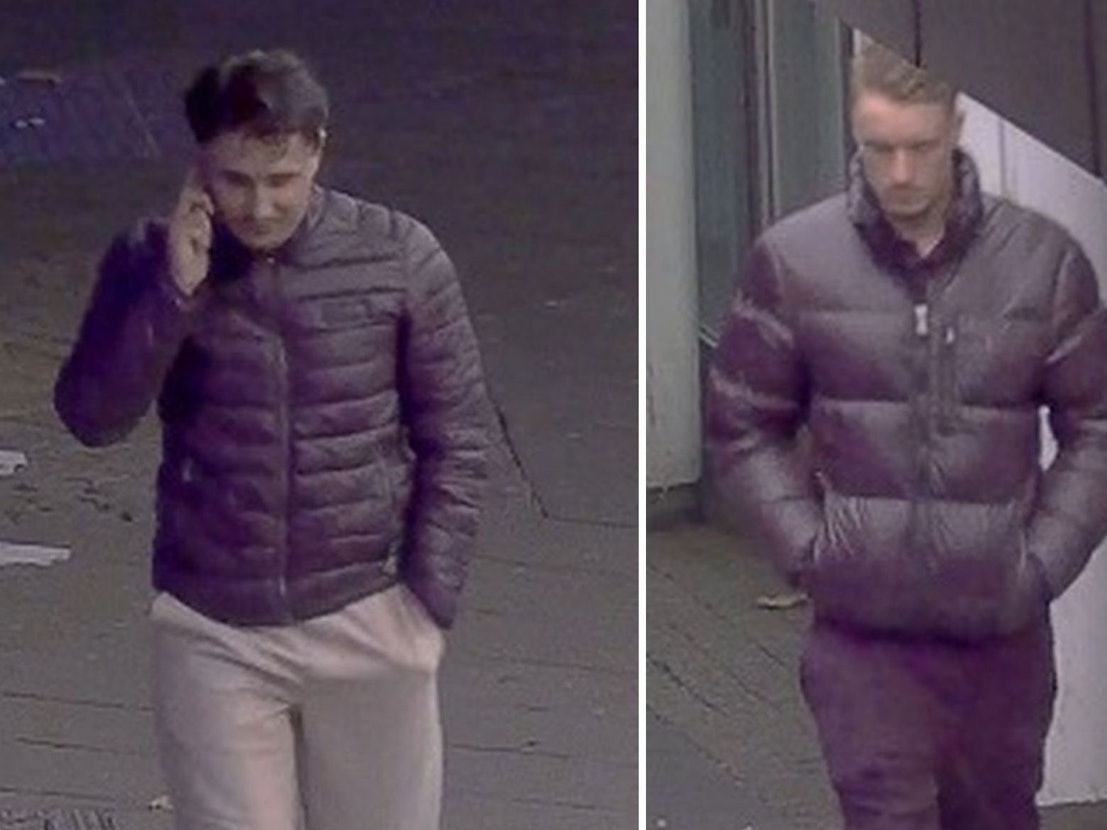 Die Polizei fahndet mit Fotos nach diesen beiden Männern.