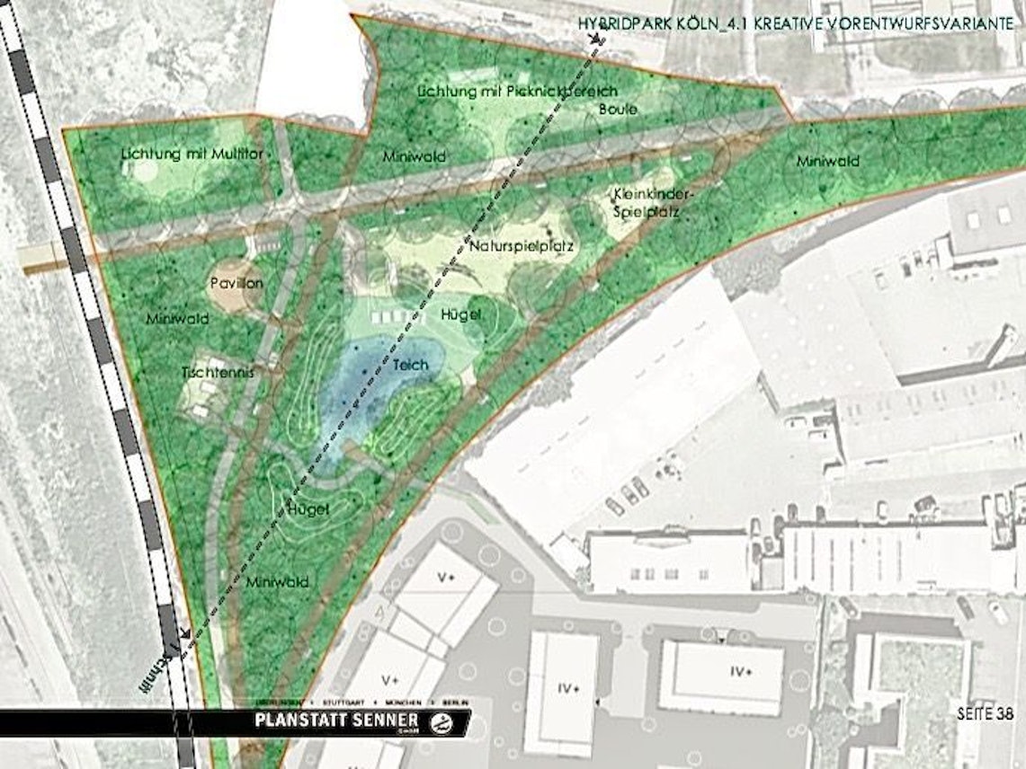Visualisierung der kreativen Planungsvariante der Stadt Köln für den „Hybridpark“ in der West-Stadt.