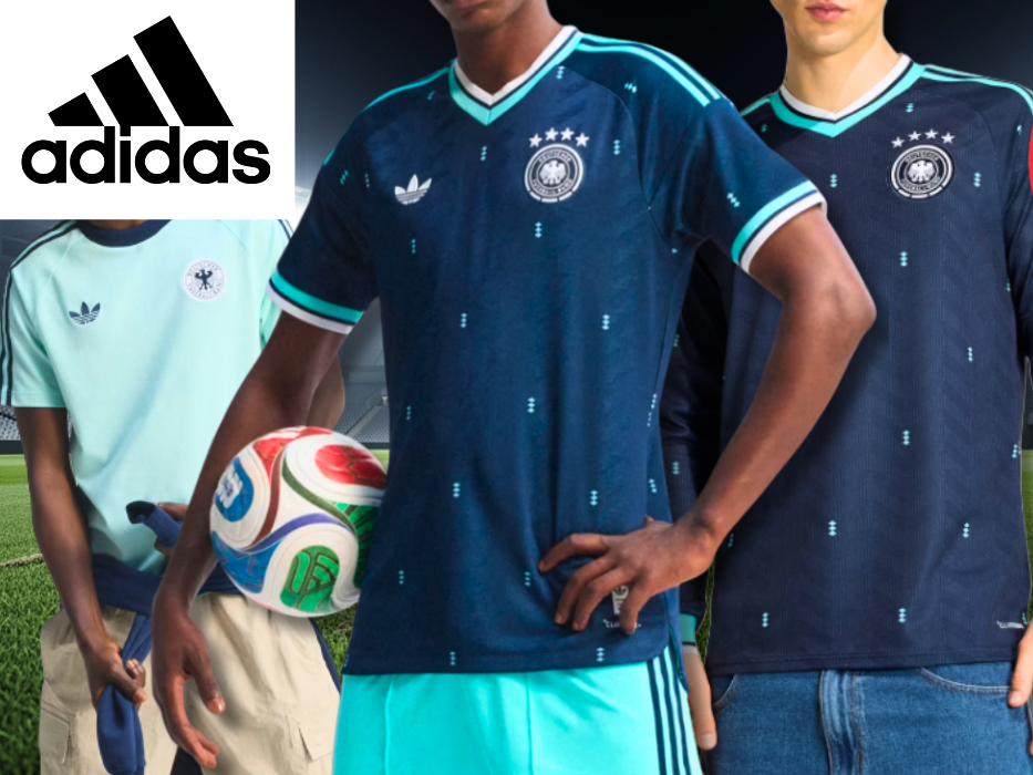 Models die das neue Deutschland 26 Auswärtstrikot tragen.