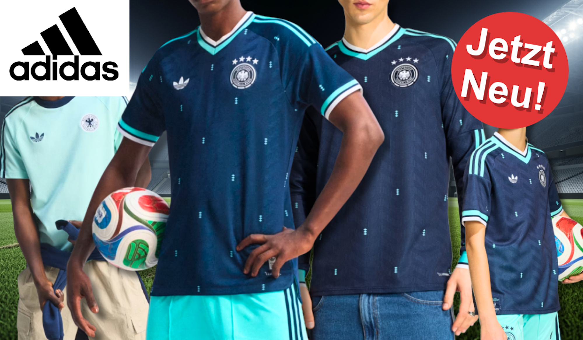 Models die das neue Deutschland 26 Auswärtstrikot tragen.