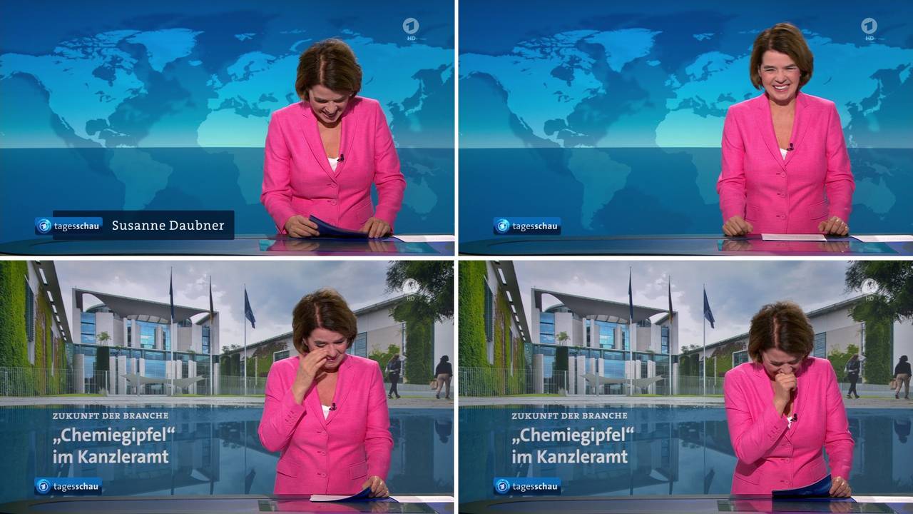 Standbilder der Ausstrahlung der „Tagesschau“ zeigen die lachende „Tagesschau“-Sprecherin Susanne Daubner. Sie ist mitten in den Morgennachrichten von einem hartnäckigen Lachanfall heimgesucht worden.