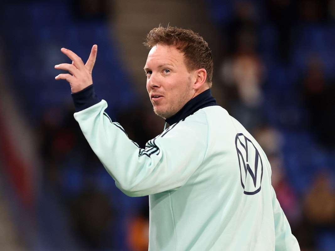 Bundestrainer Julian Nagelsmann geht vor dem Spiel über den Platz.