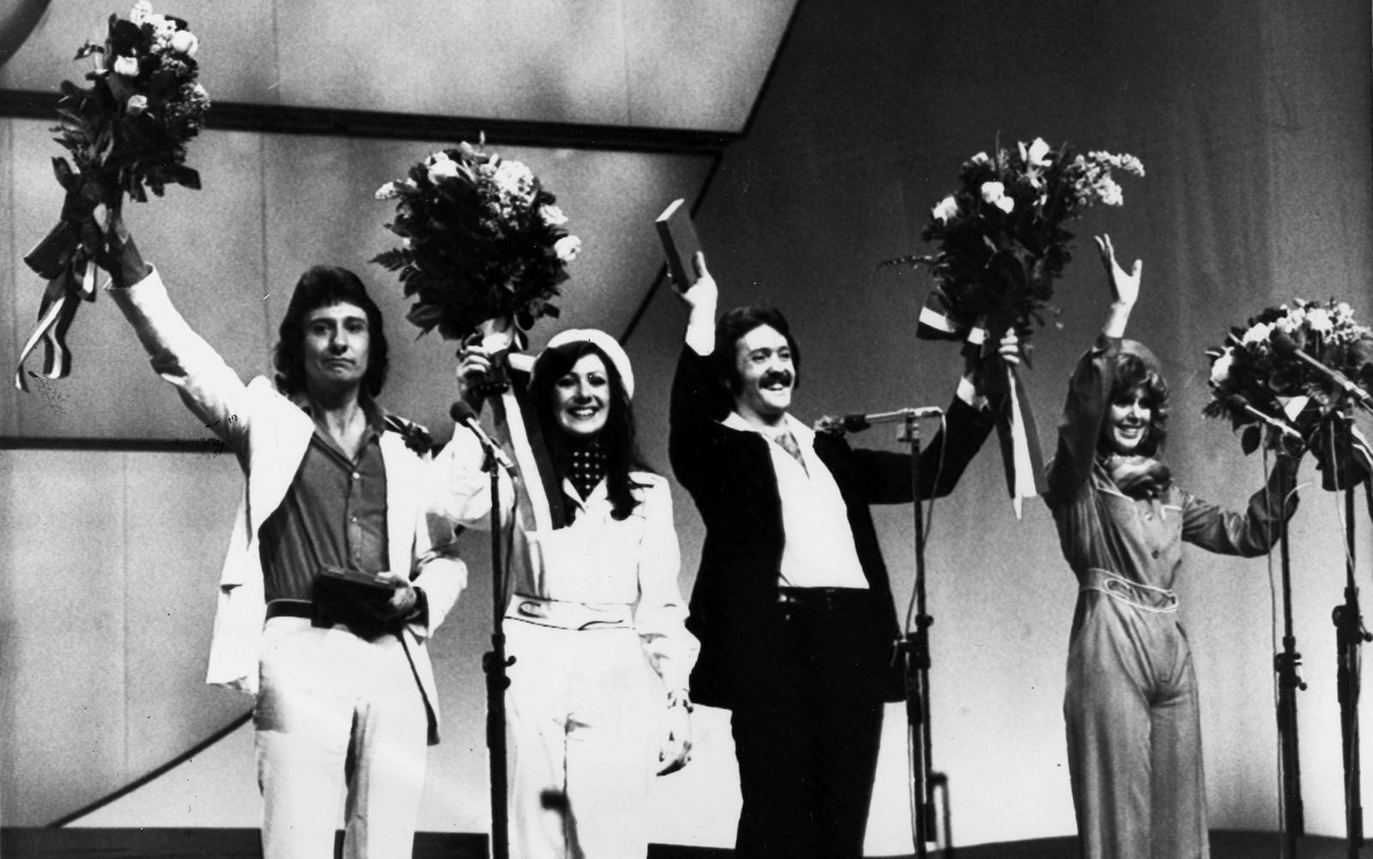 Ihr Siegertitel „Save All Your Kisses For Me“ ist bis heute ein Oldie-Ohrwurm: Die britische Formation Brotherhood of Man gewann 1976 den Eurovision Song Contest, blieb aber ein One-Hit-Wonder. (Bild: Rolls Press/Popperfoto via Getty Images/Getty Images)