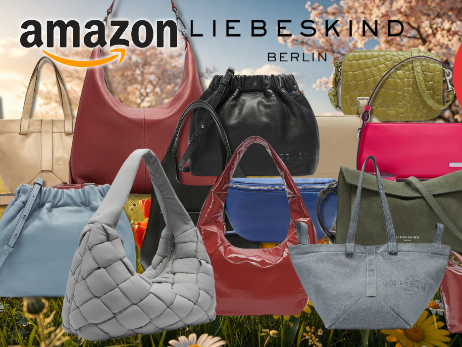 Darstellung verschiedener Liebeskind Berlin Handtaschen vor einem winterlichen Hintergrund.