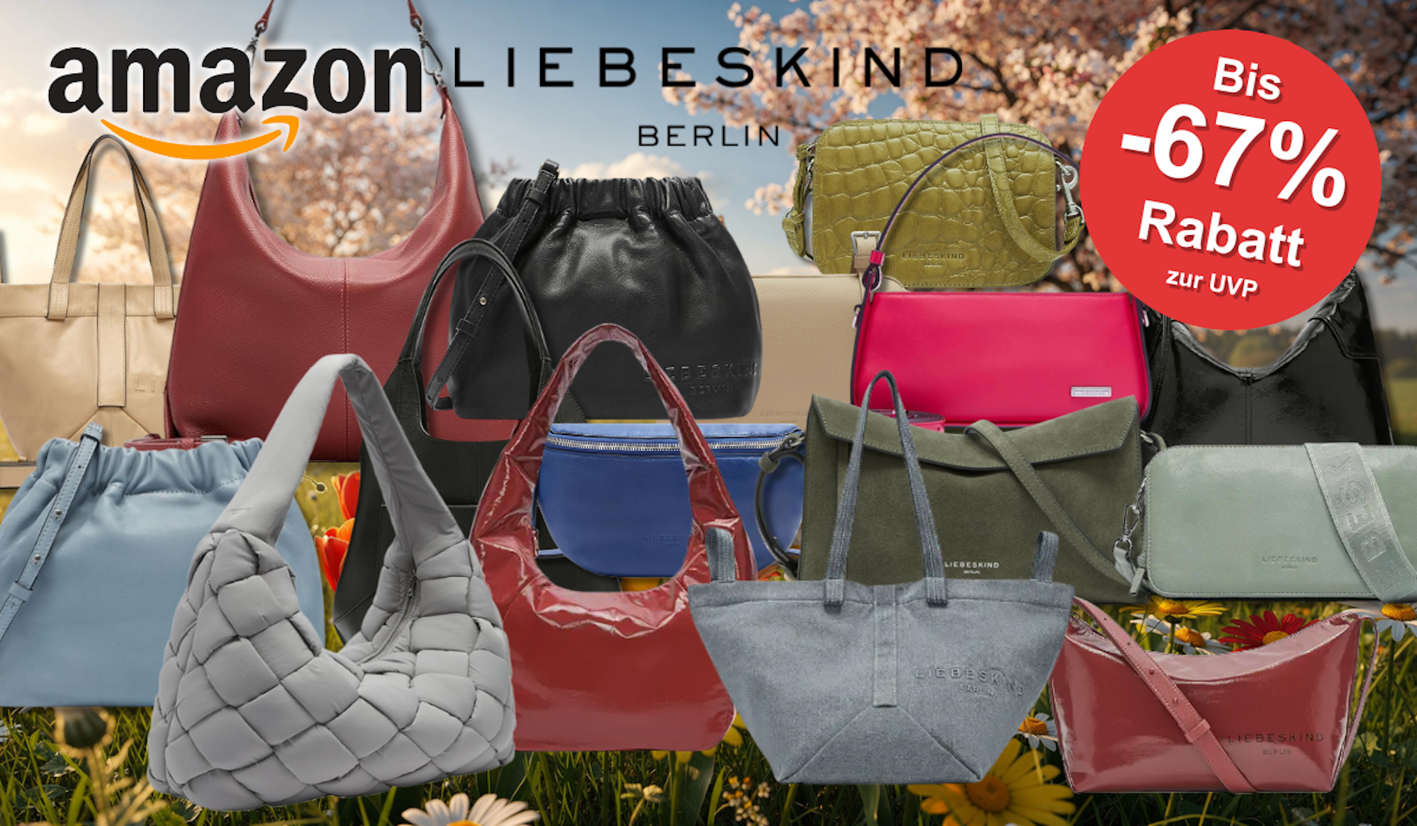 Darstellung verschiedener Liebeskind Berlin Handtaschen vor einem winterlichen Hintergrund.
