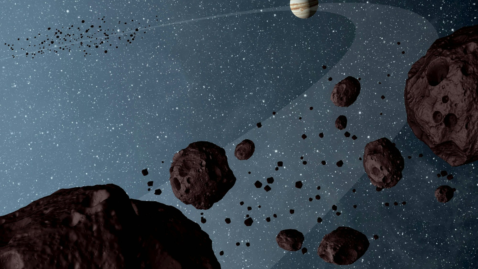 Asteroiden fliegen durchs All.