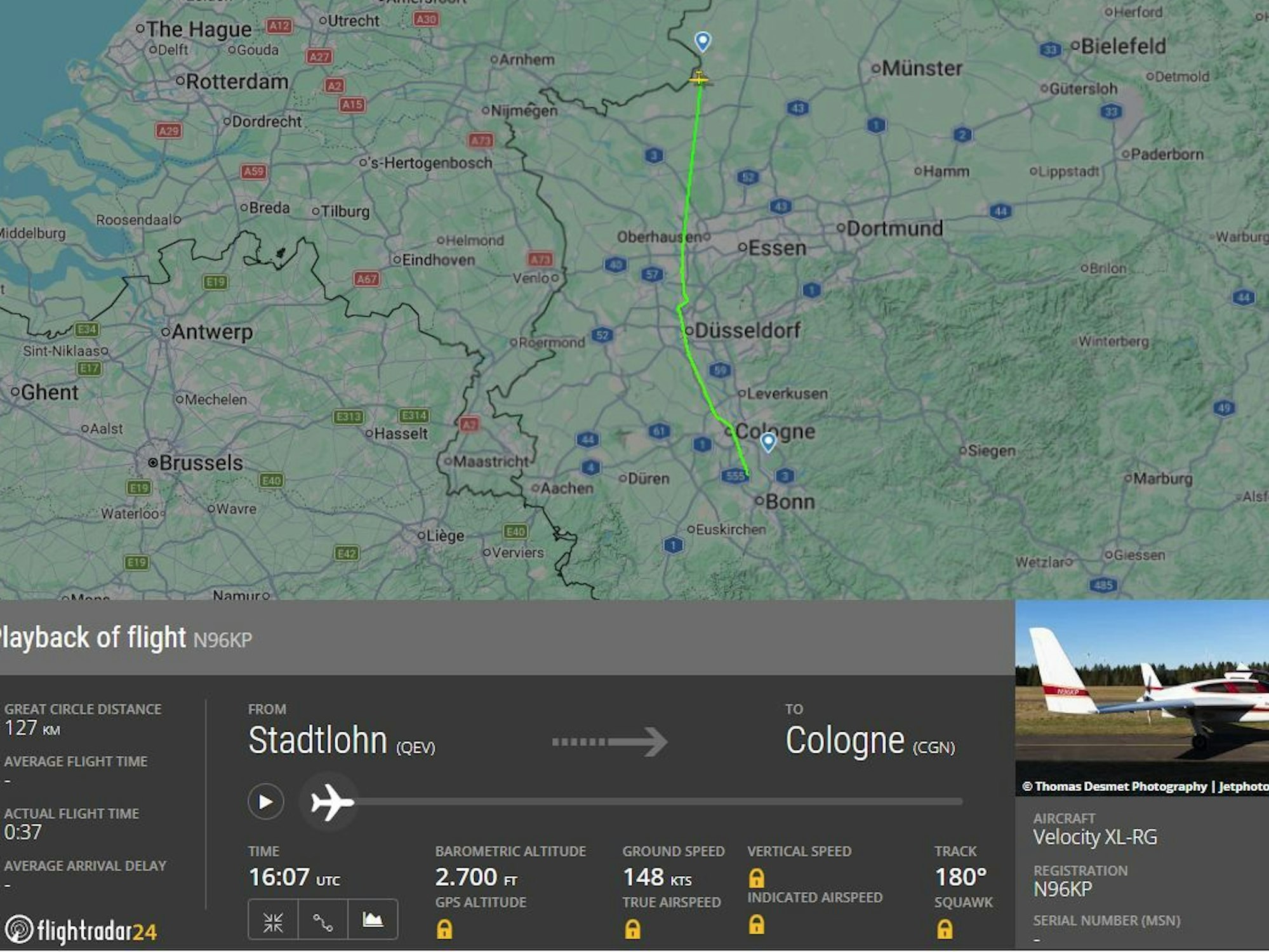 Offenbar wurde diese Velocity XL-RG über Köln gesichtet.