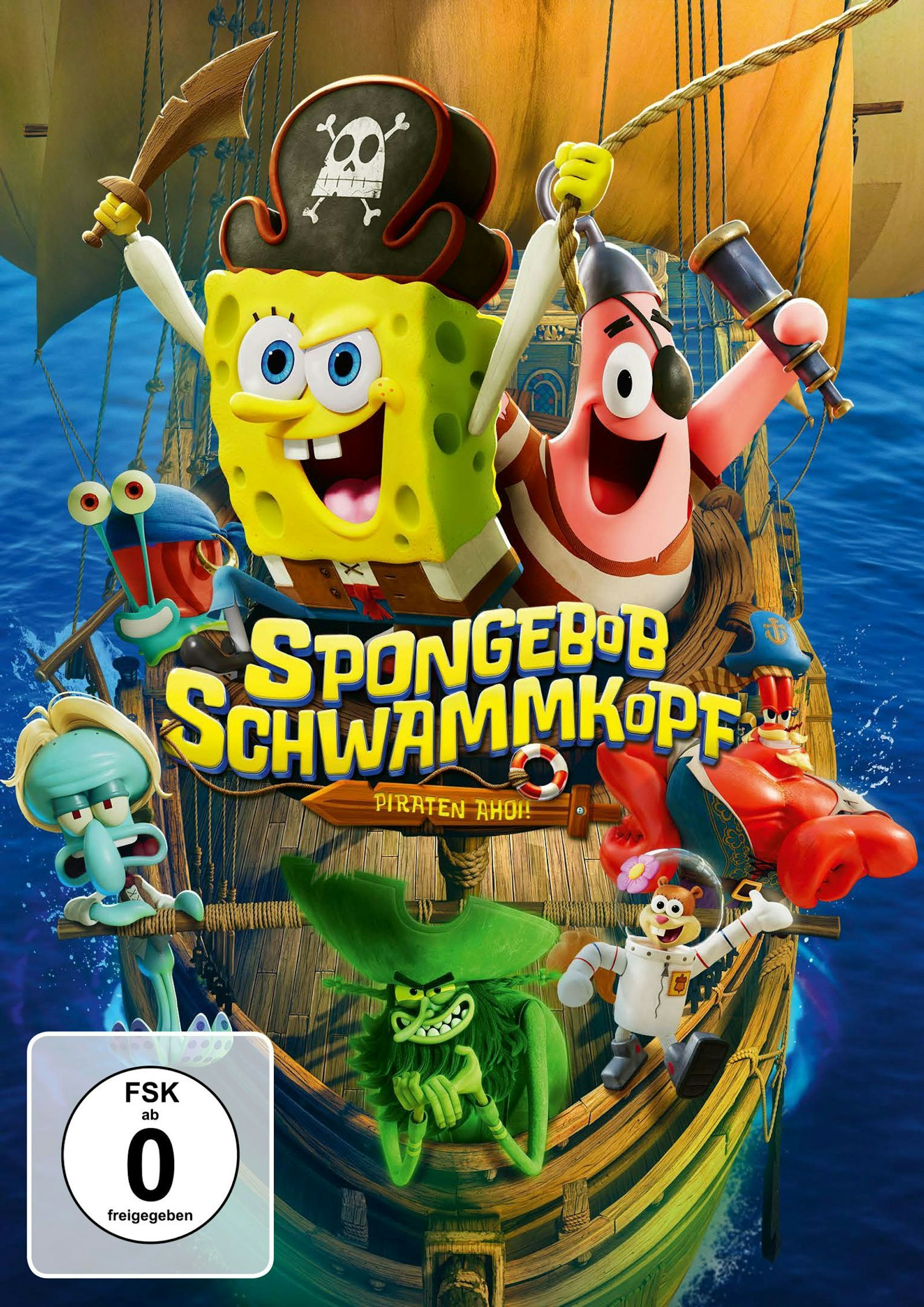 SpongeBob Schwammkopf (links) und seine Freunde machen sich bereit für ein Abenteuer als Seeräuber. (Bild: Leonine/Paramount Animation and Nickelodeon Movies/Viacom International Inc. SpongeBob SquarePants is a trademark of Viacom International Inc.)