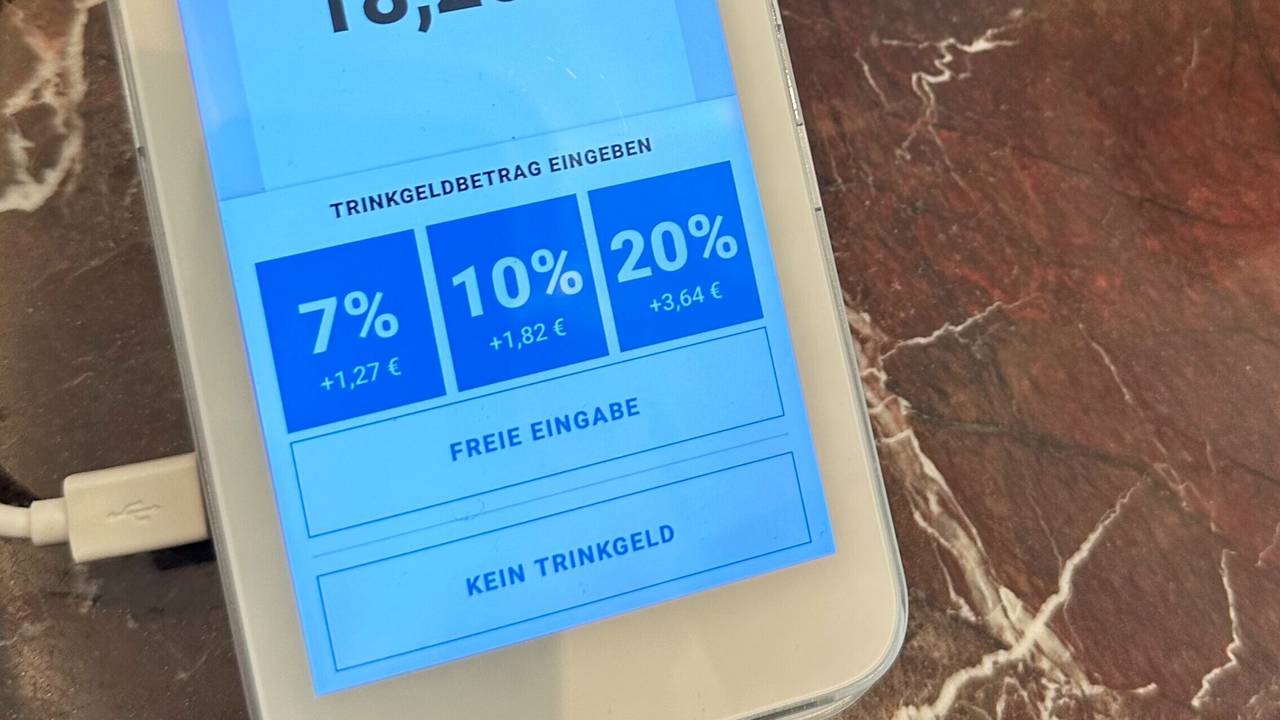 Trinkgeldoptionen auf dem Display eines Kartenlesegeräts