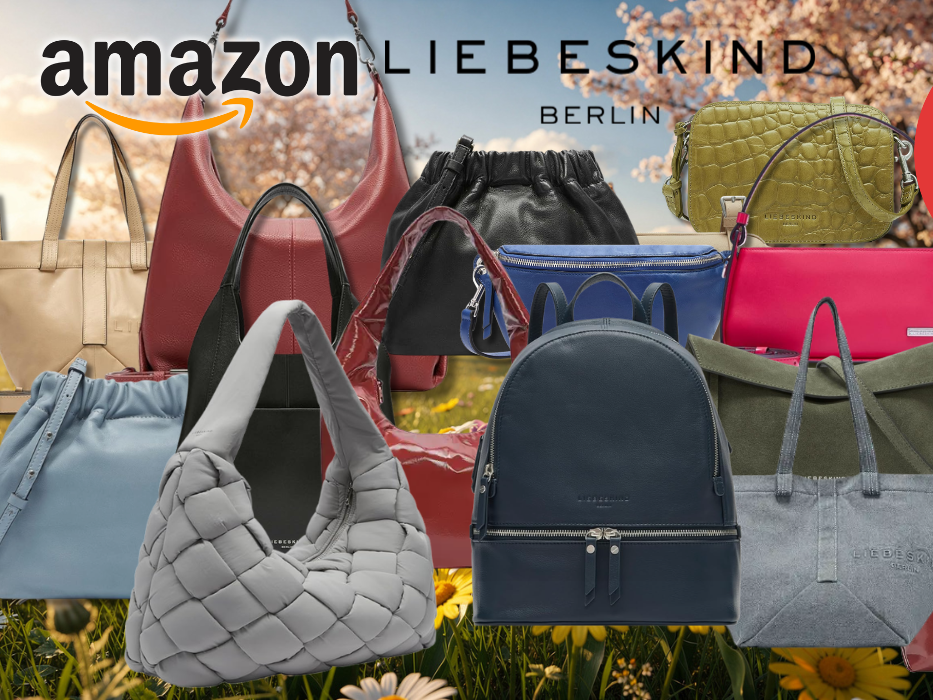 Darstellung verschiedener Liebeskind Berlin Handtaschen vor einem winterlichen Hintergrund.