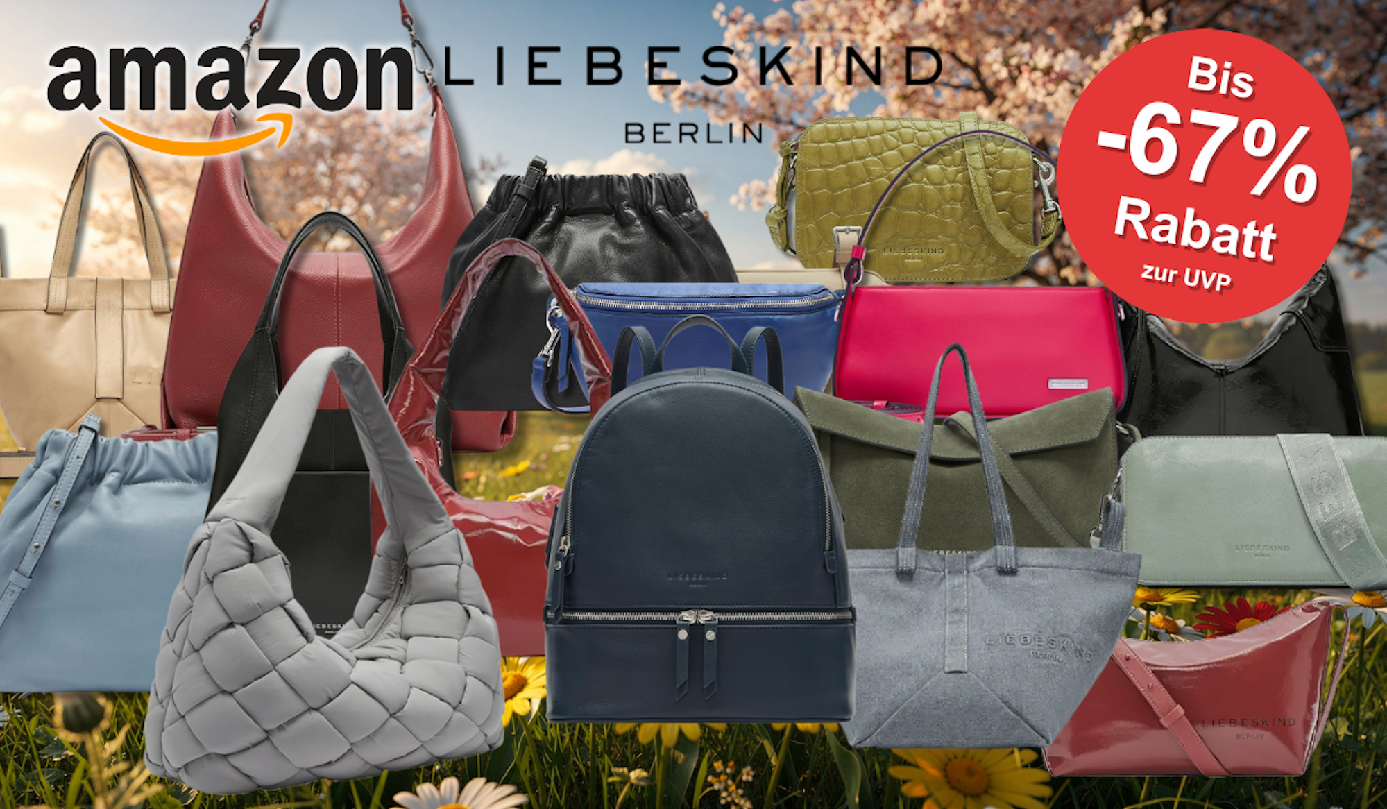 Darstellung verschiedener Liebeskind Berlin Handtaschen vor einem winterlichen Hintergrund.