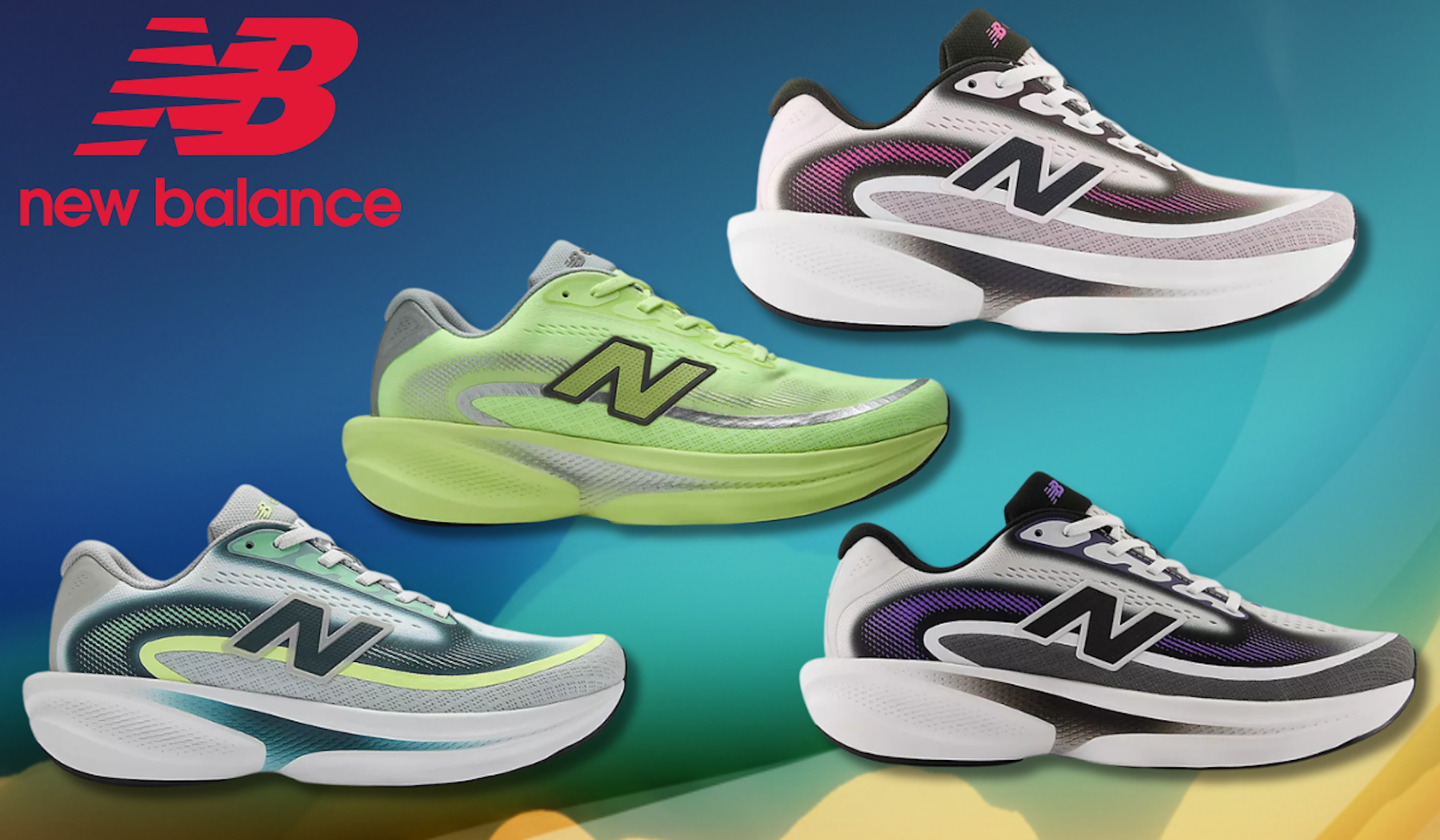 Der New Balance Ellipse Sneaker vor einem bunten Hintergrund.
