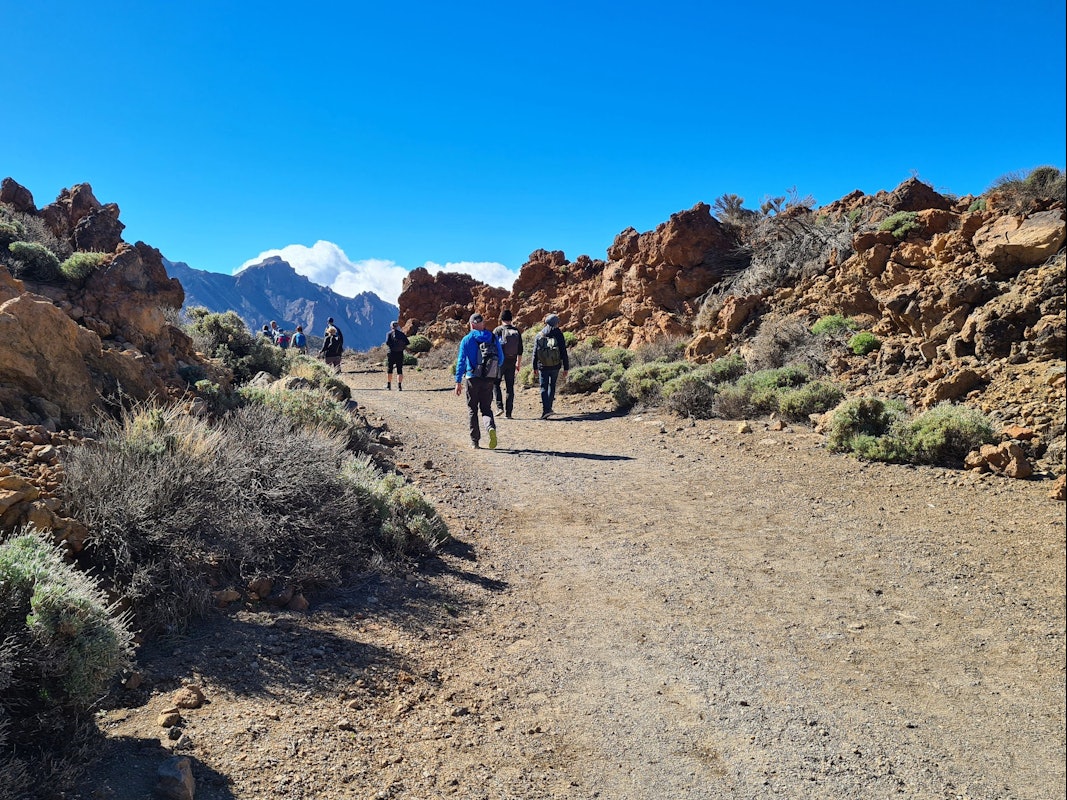 Menschen wandern auf Teneriffa zwischen Felsen.