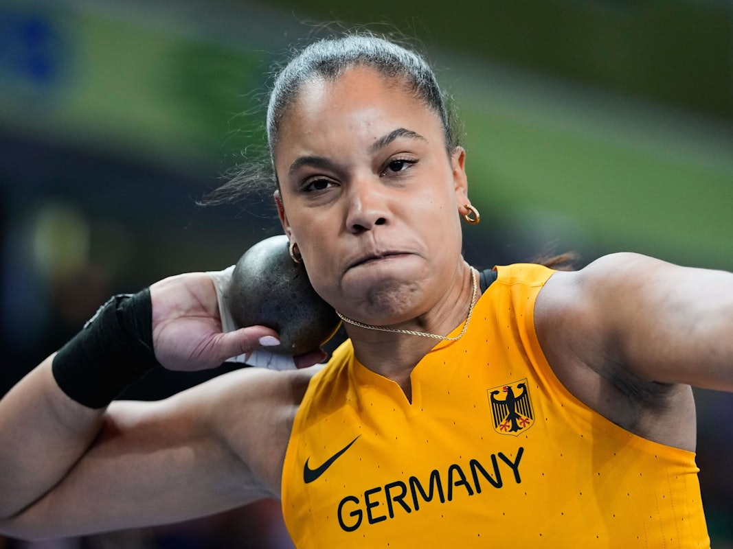 Yemisi Ogunleye bei der Hallen-WM 2026 in Polen in Aktion.