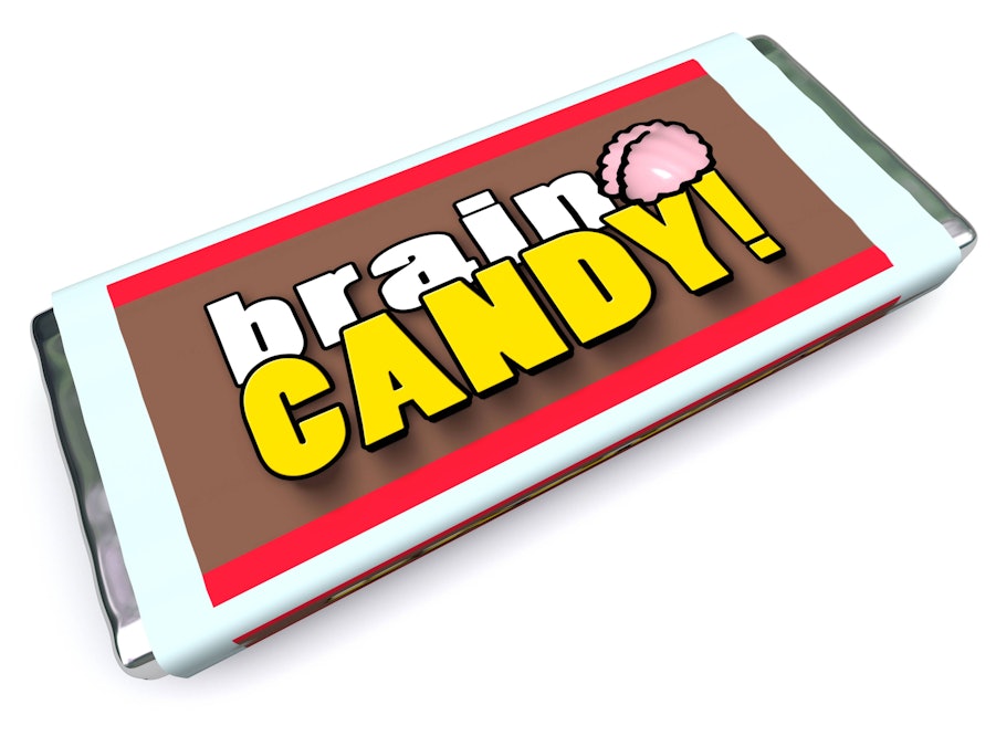 Süßigkeitenriegel mit Gehirn und Text