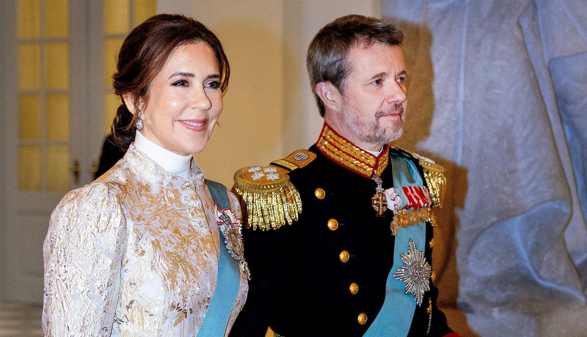 König von Dänemark und Königin Mary während des Neujahrsempfangs in Kopenhagen.