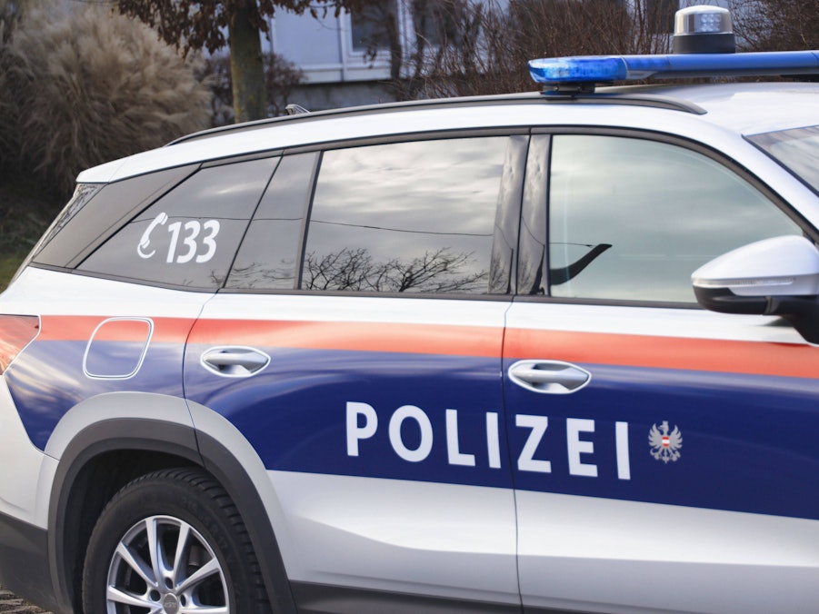 Polizeiauto mit Blaulicht und Notrufnummer 133