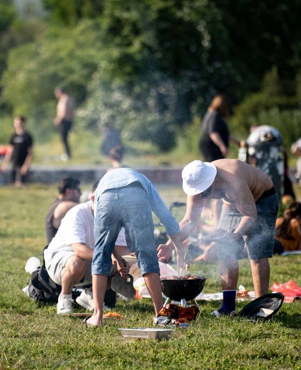 Menschen grillen im Park