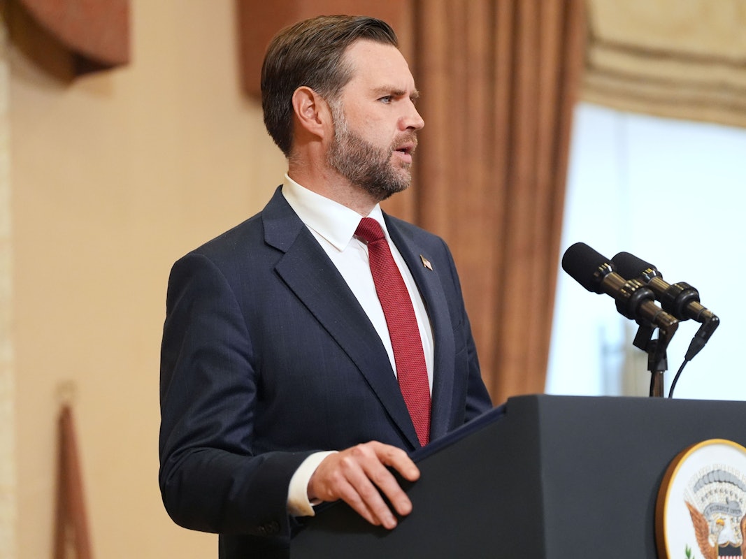 US-Vizepräsident JD Vance spricht während einer Pressekonferenz
