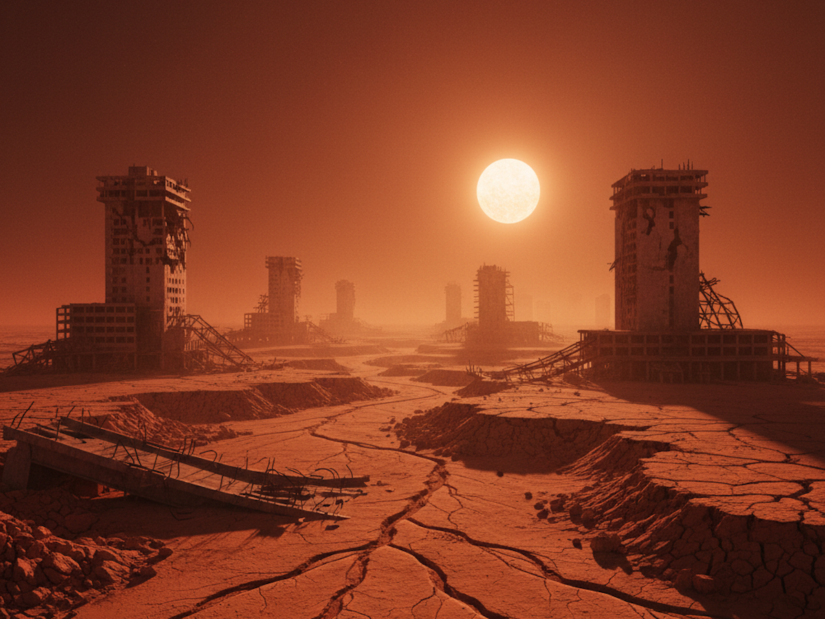 Das mithilfe von Google AI maschinell erstellte Bild soll eine Erde zeigen, wie sie in einer Milliarde Jahren aussehen könnte.