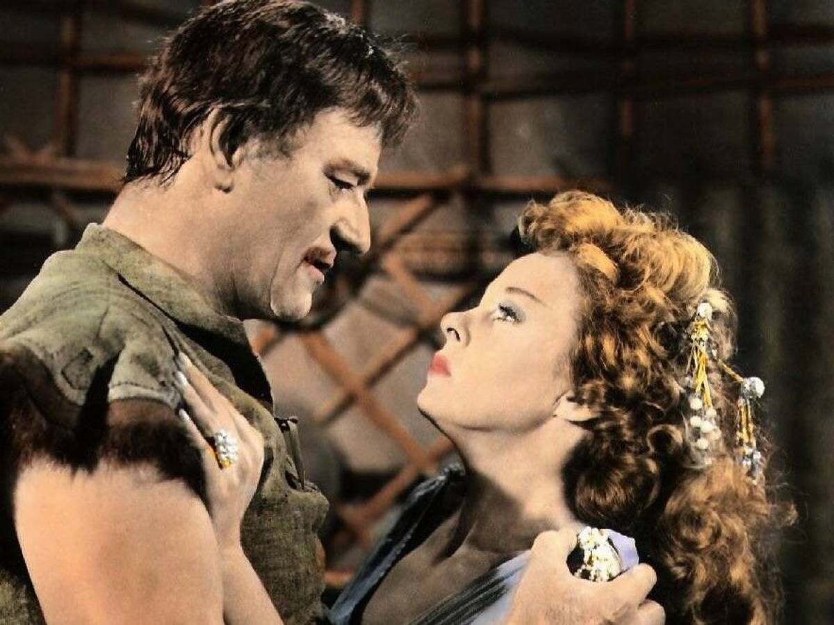 John Wayne (als Dschingis Khan) und Susan Hayward (als Bortai) in „Der Eroberer“.