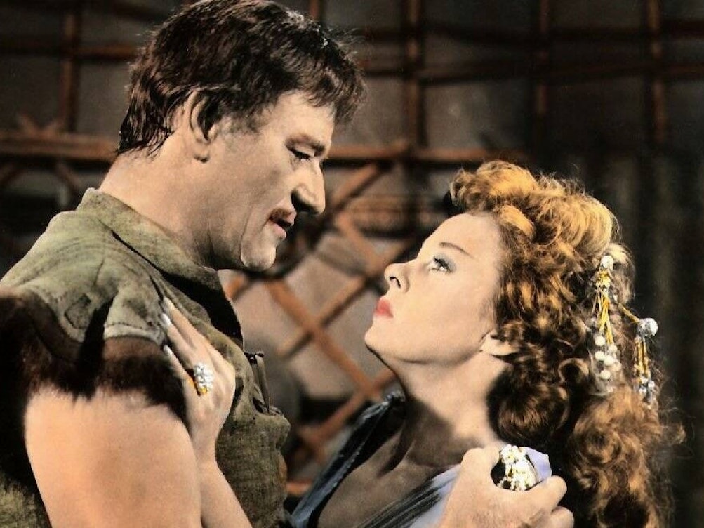 John Wayne (als Dschingis Khan) und Susan Hayward (als Bortai) in „Der Eroberer“.
