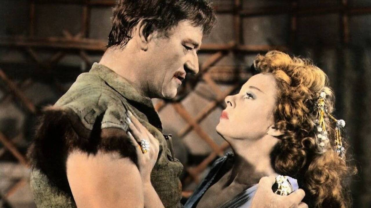 John Wayne (als Dschingis Khan) und Susan Hayward (als Bortai) in „Der Eroberer“.