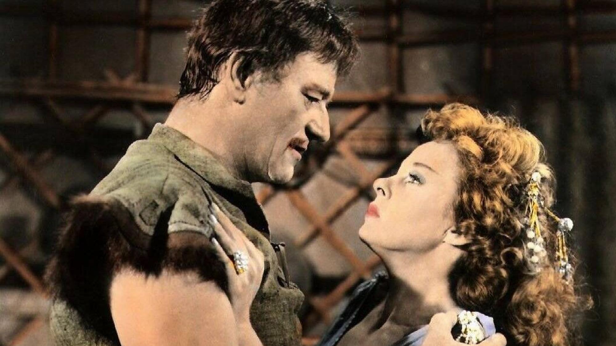 John Wayne (als Dschingis Khan) und Susan Hayward (als Bortai) in „Der Eroberer“.