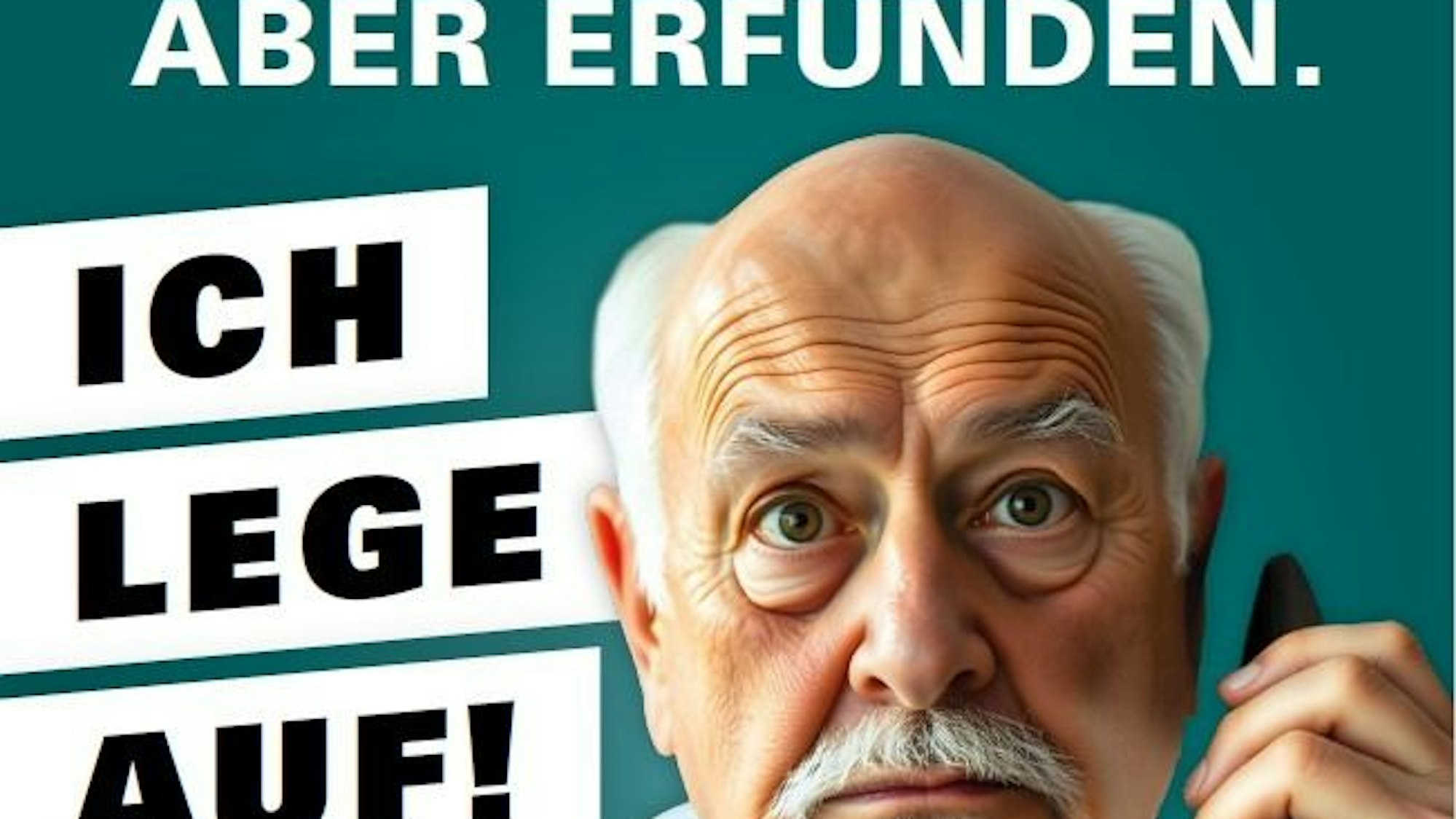 Ein Senior hält einen Telefonhörer in der Hand.