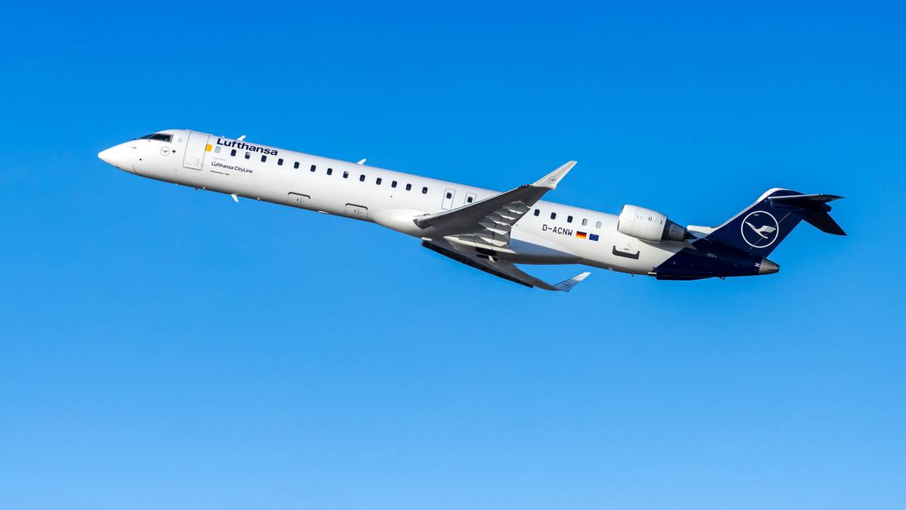 Lufthansa Bombardier CRJ-900 airplane at Munich Airport in Germany