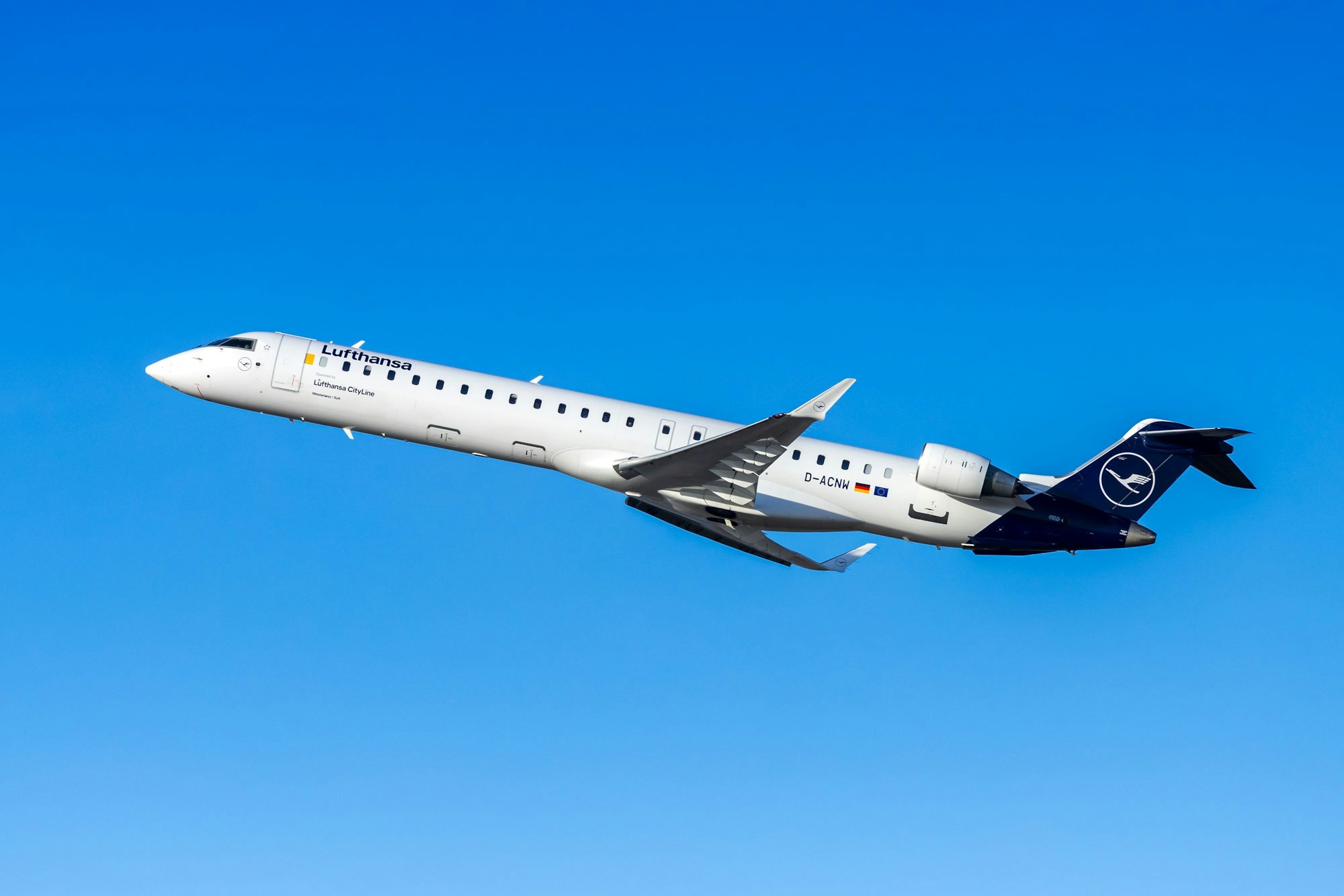 Lufthansa Bombardier CRJ-900 airplane at Munich Airport in Germany
