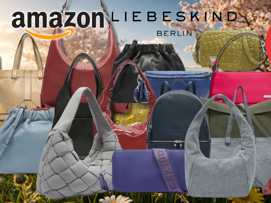 Darstellung verschiedener Liebeskind Berlin Handtaschen vor einem winterlichen Hintergrund.